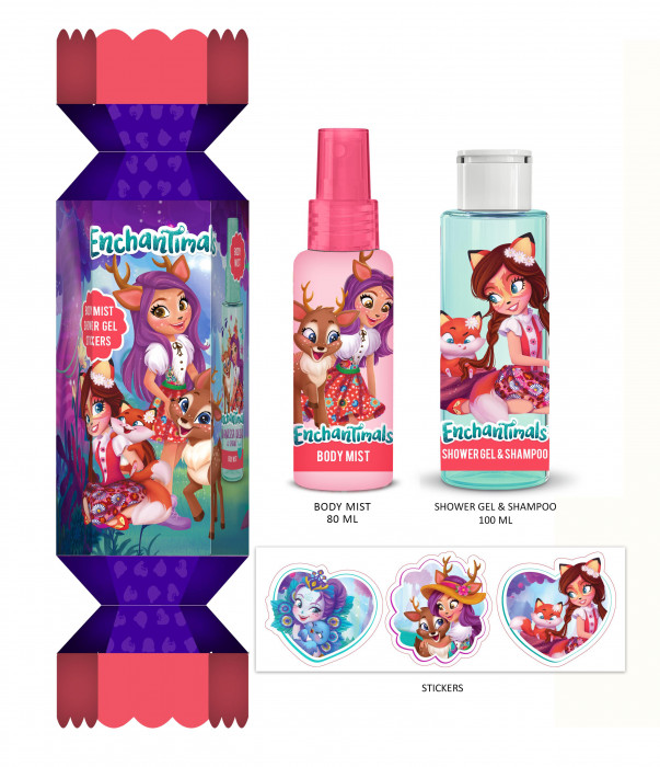 Enchantimals dárková sada - Sprchový gel + Body sprej + nálepky