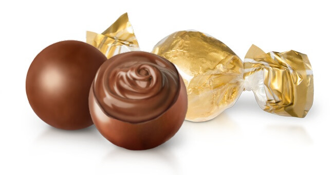 Pralinky z mléčné čokolády s lískooříškovým krémem zlaté 1000 g 