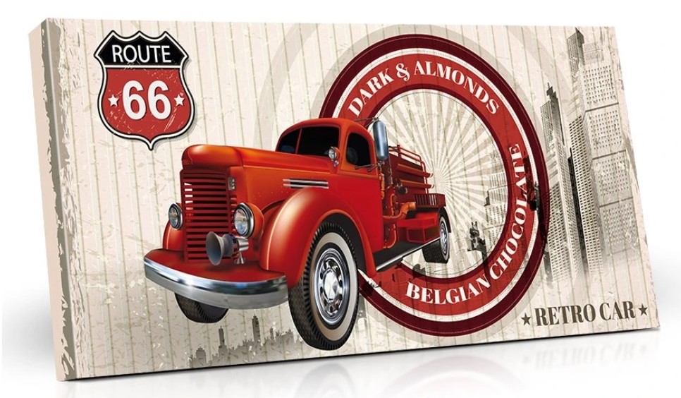 Belgická hořká čokoláda 50% s mandlemi - RETRO červené auto